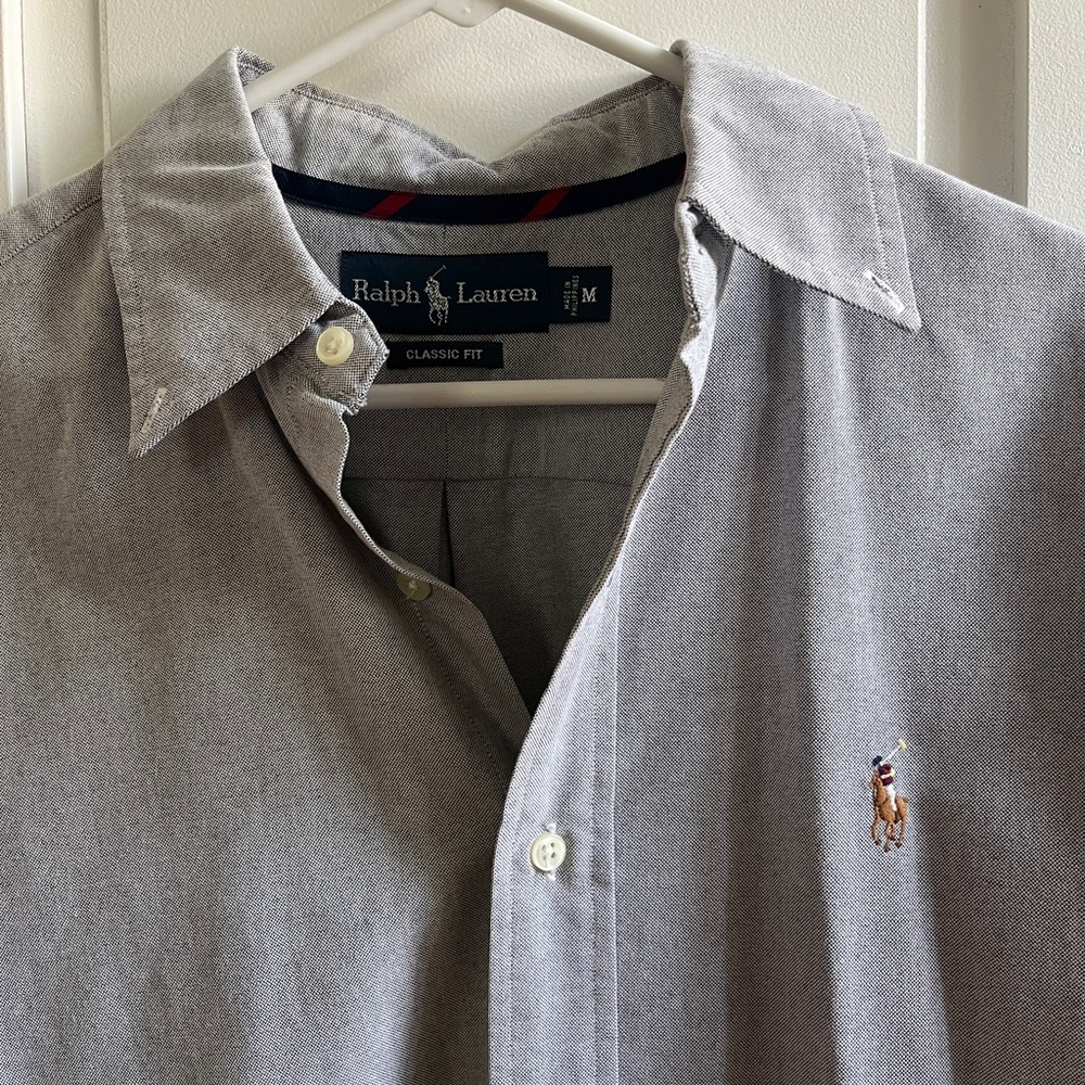 Ralph Lauren, Classic Fit, Long Sleeved Button Down Shirt, Gray, Size M